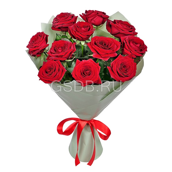 11 красных роз в букете «Сквозь мгновение»