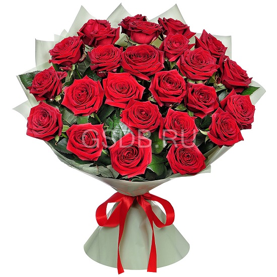 25 красных роз в букете «Сердечная симфония»